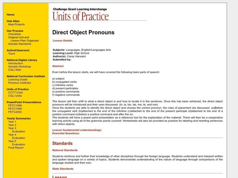 Direct Object Pronouns Lesson Plan