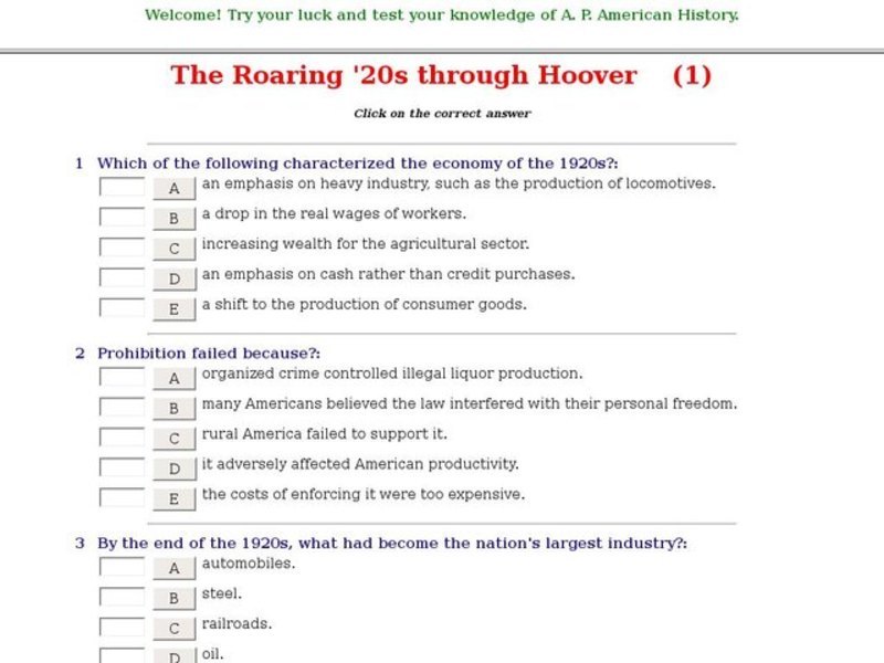 The Roaring '20s through Hoover    (1) Interactive