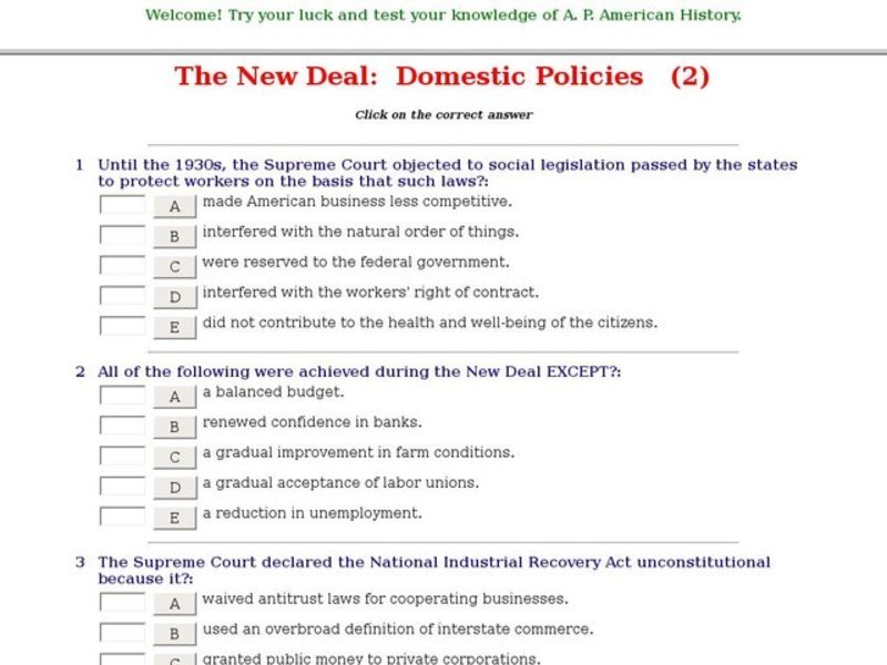 The New Deal:  Domestic Policies   (2) Interactive