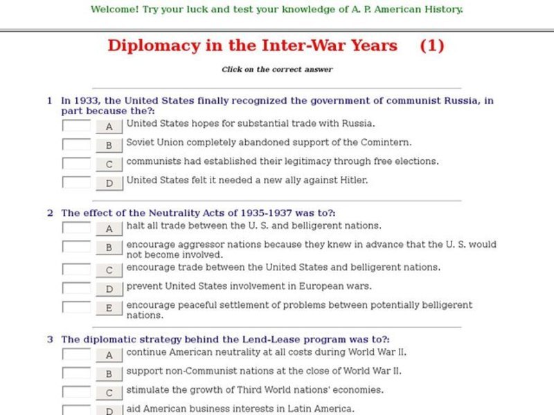 Diplomacy in the Inter-War Years    (1) Interactive