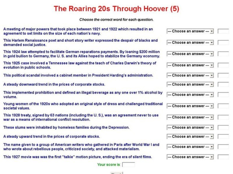 The Roaring 20s Through Hoover (5) Interactive