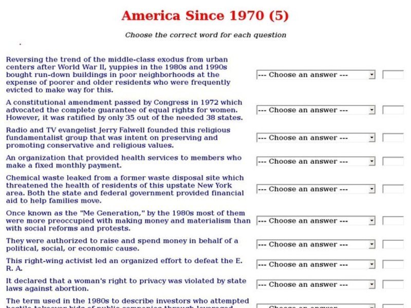 America Since 1970 (5) Interactive