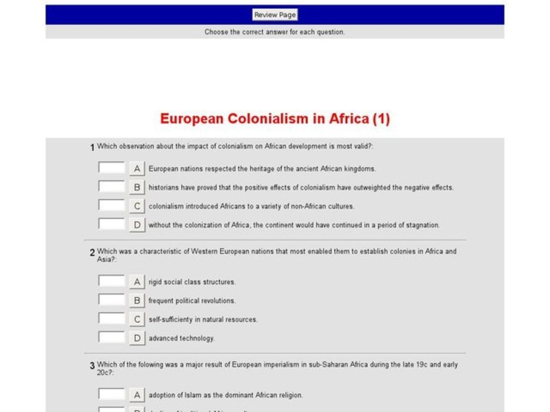 European Colonialism in Africa (1) Interactive