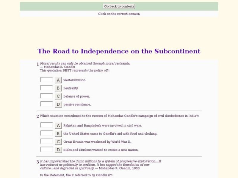 The Road to Independence on the Subcontinent Interactive