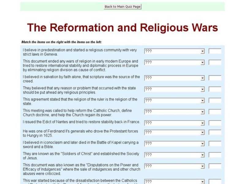 The Reformation and Religious Wars Interactive