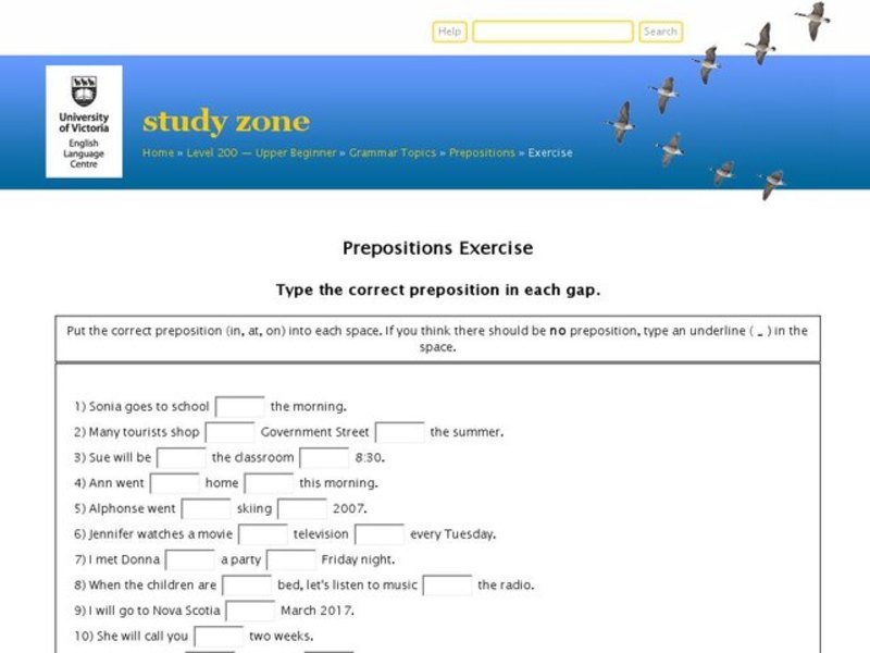 ESL: Prepositions Interactive