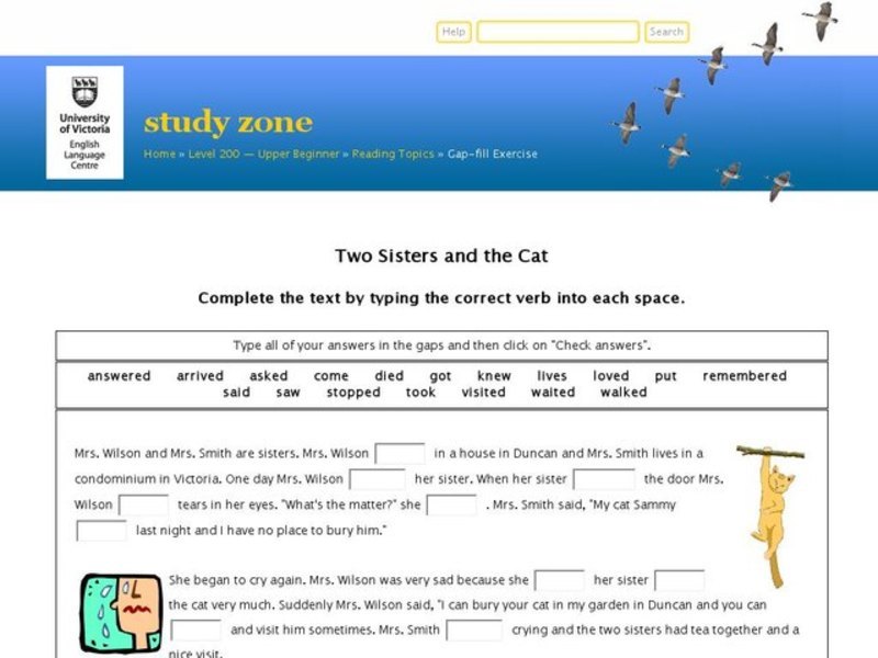 ESL: Verb Activity- "Two Sisters and the Cat" Interactive