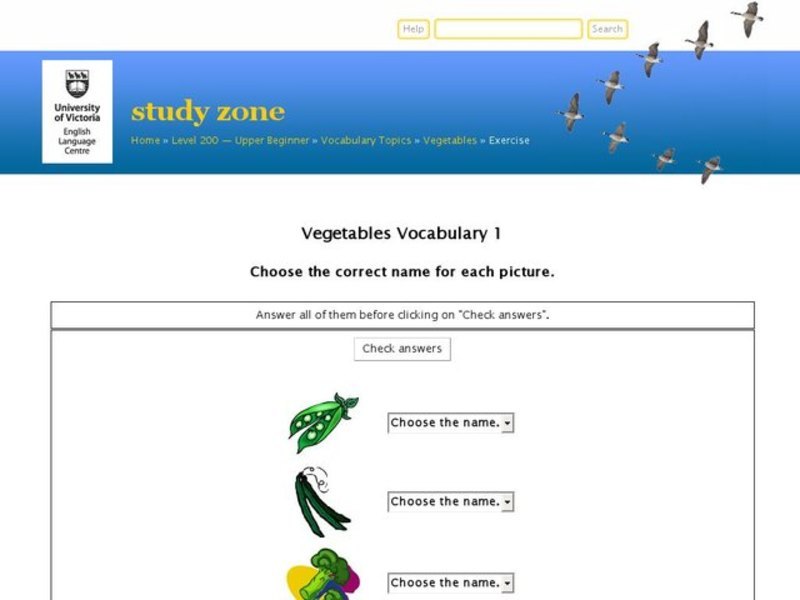 Vegetables Vocabulary 1 Interactive