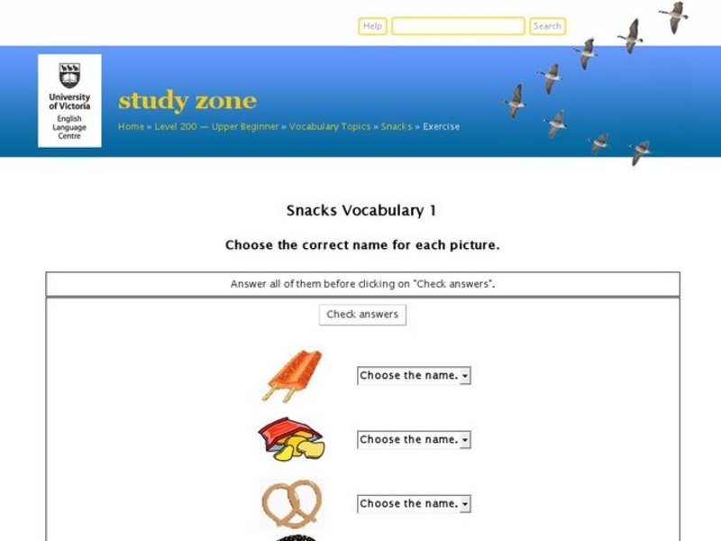 ESL: Vocabulary-Snacks Interactive