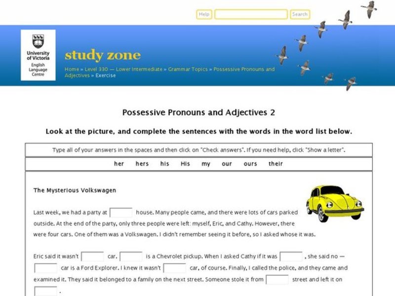 Possessive Pronouns and Adjectives 2 Interactive