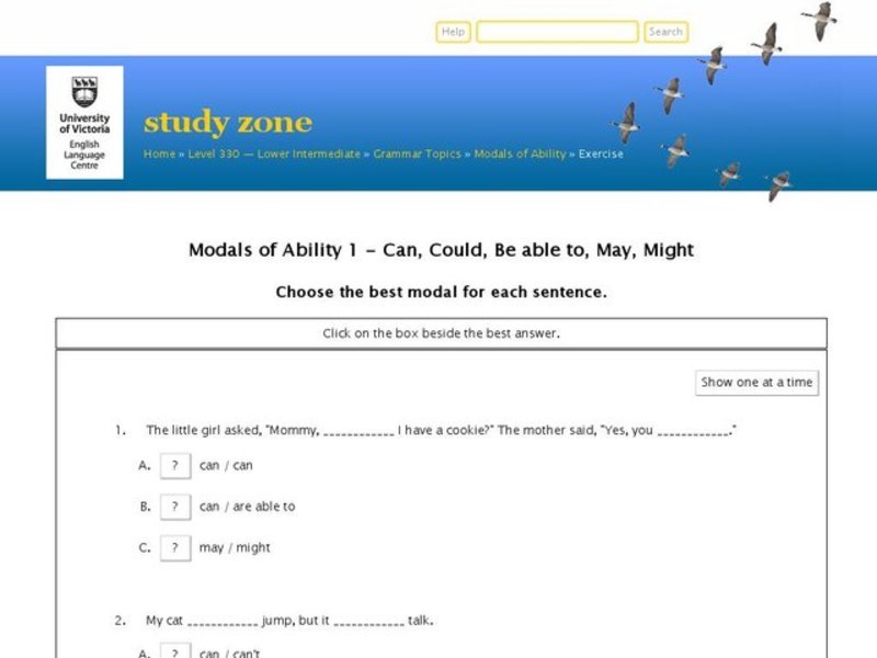 Modals of Ability 1 - Can, Could, Be able to, May, Might Interactive