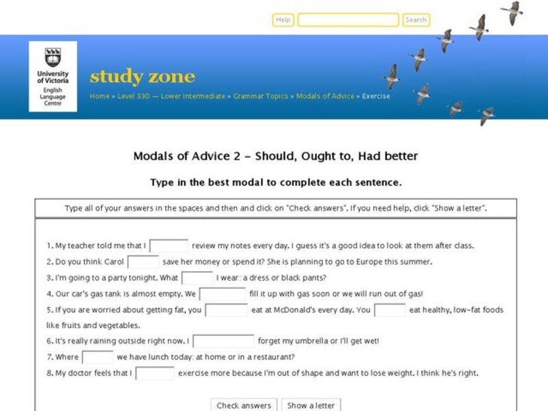 ESL: Modals of Advice-Should, Ought to, Had better Interactive