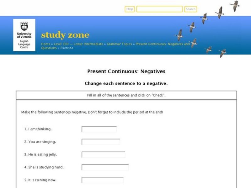 Present Continuous: Negatives Interactive