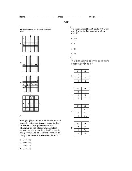Direct Variation Worksheet