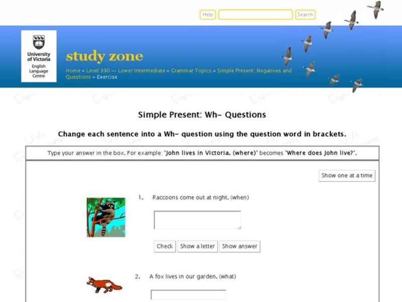 Simple Present: Wh- Questions Interactive