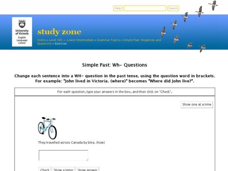 Simple Past: Wh- Questions Interactive