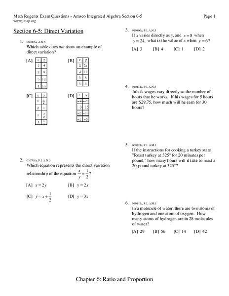 Direct Variation Worksheet