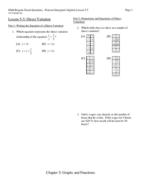 Direct Variation Worksheet