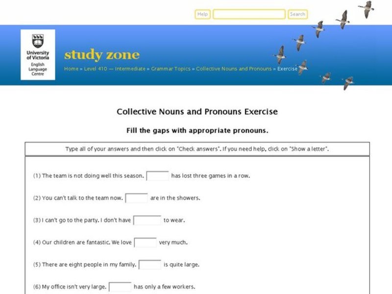 Collective Nouns and Pronouns Exercise Interactive