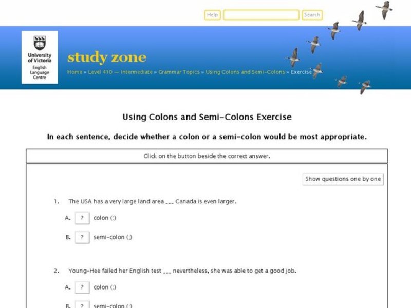 Using Colons and Semi-colons Interactive