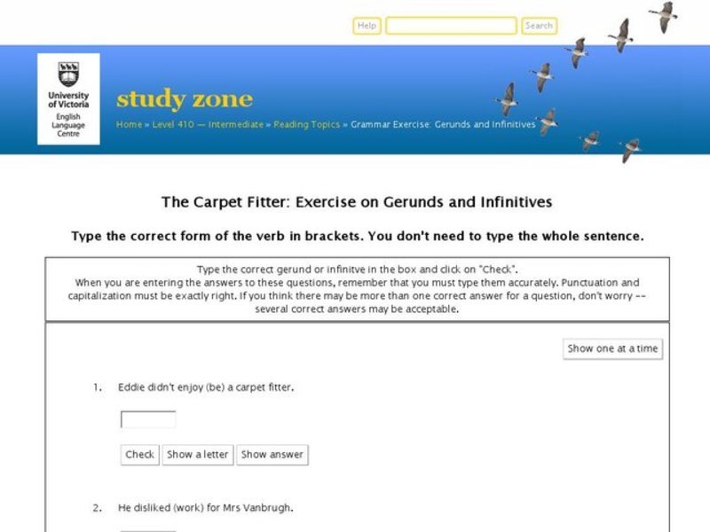The Carpet-Fitter: Exercise on Gerunds and Infinitives Interactive