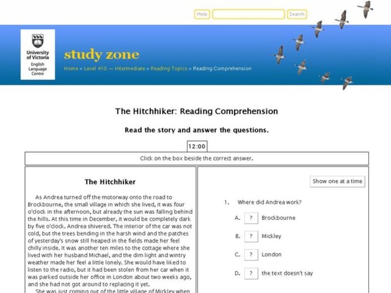 The Hitchhiker: Reading Comprehension Interactive