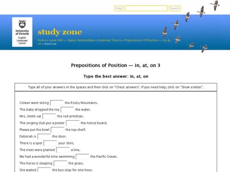 Prepositions of Position--in, at, on Interactive