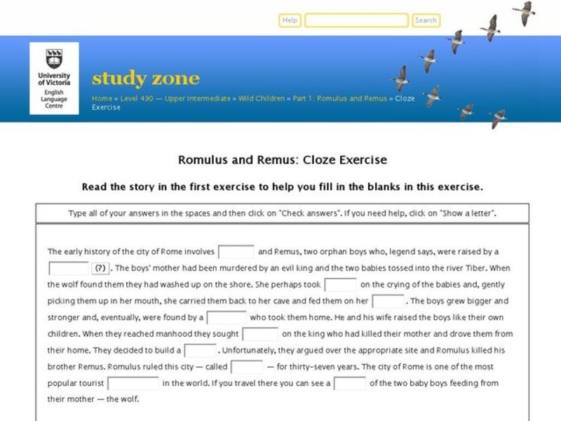 Cloze Exercise:  Romulus and Remus Interactive
