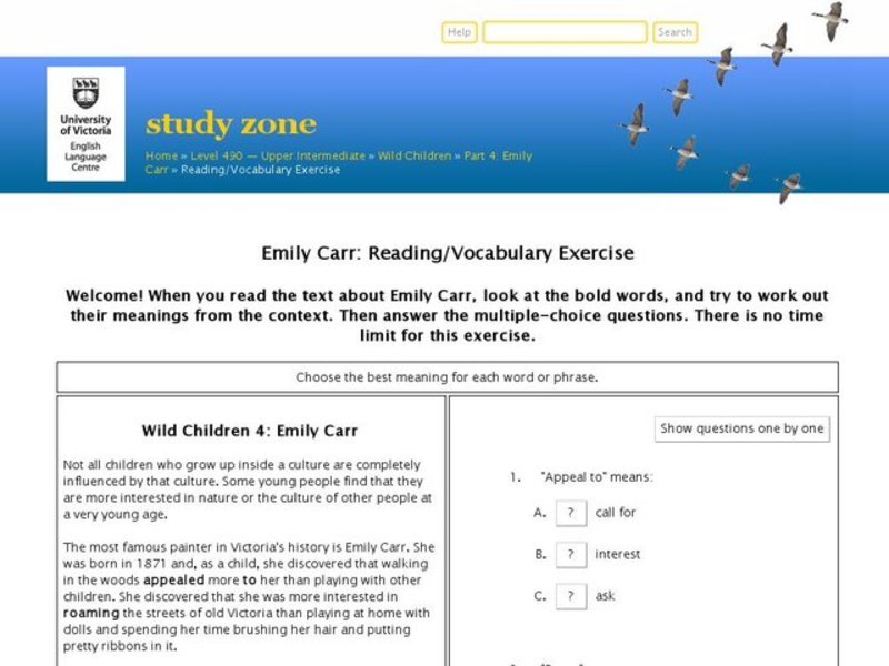 Emily Carr:  Reading Comprehension Interactive