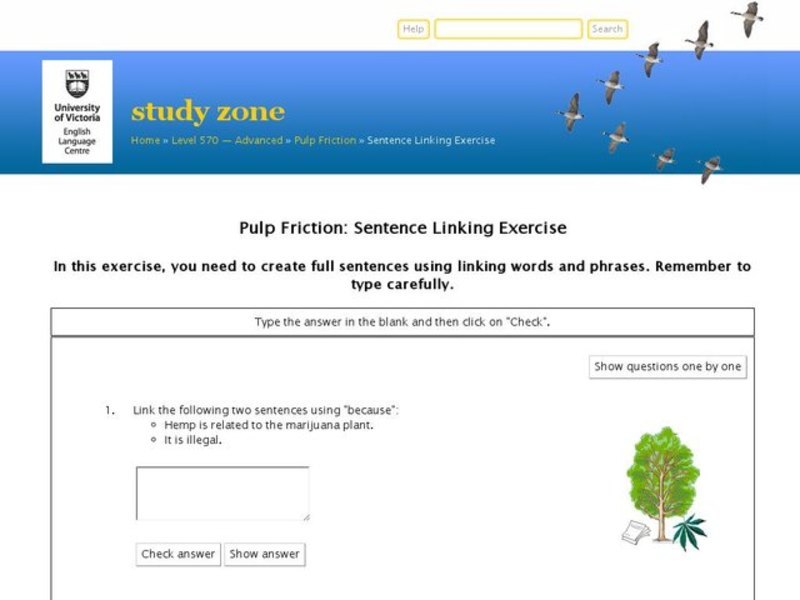Self-Test Quiz:  Cause and Effect Linking Words Interactive