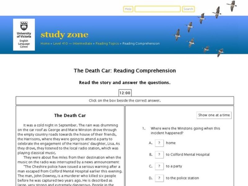 Reading Comprehension:  The Death Car Interactive