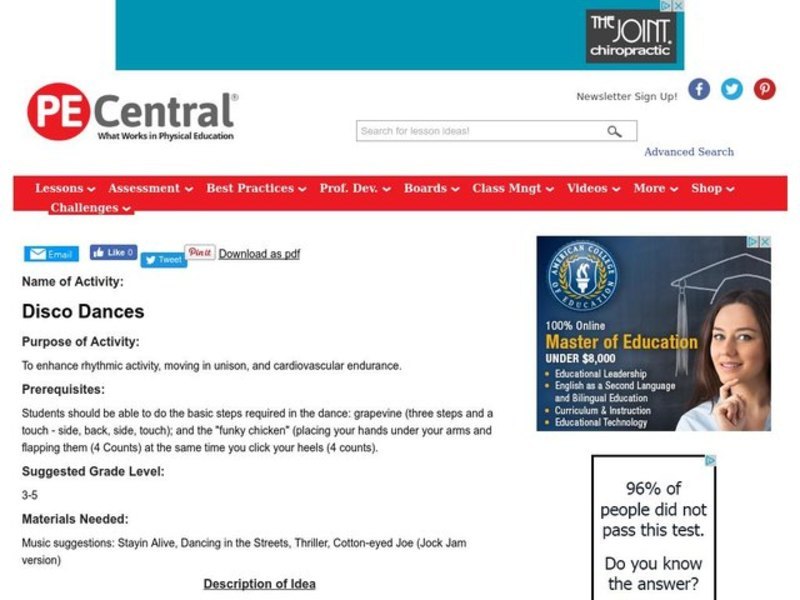 Disco Dances Lesson Plan