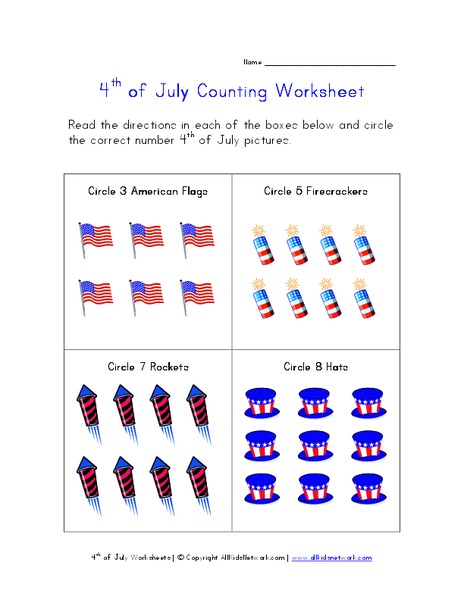 4th of July Counting Worksheet Worksheet