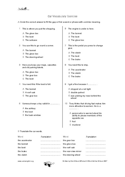 Car Vocabulary Interactive