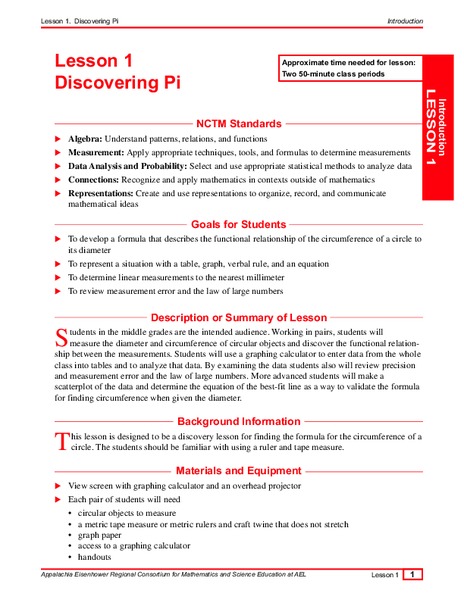 Discovering Pi Lesson Plan