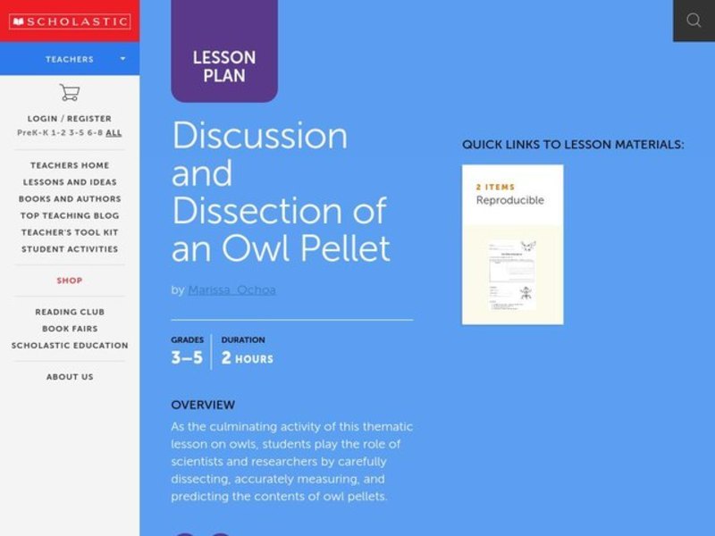 Discussion and Dissection of an Owl Pellet Lesson Plan