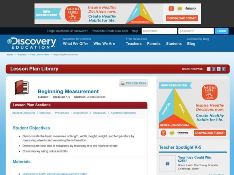 Discovering Math: Beginning Measurement Lesson Plan