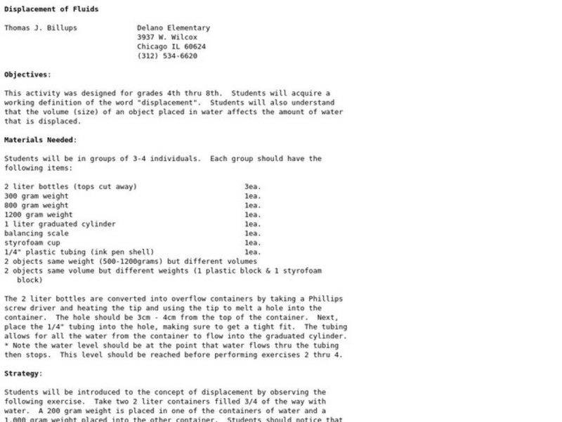 Displacement of fluids Lesson Plan