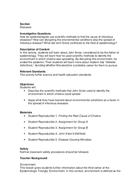 Diseases Lesson Plan