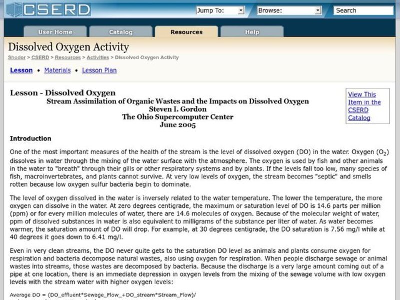Dissolved Oxygen Lesson Plan