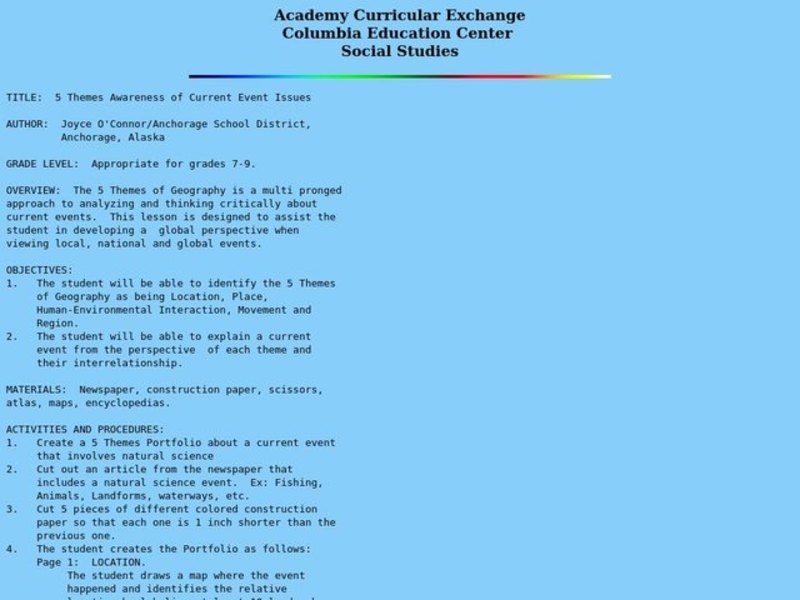 5 Themes Awareness of Current Event Issues Lesson Plan