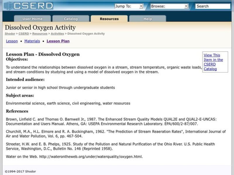 Dissolved Oxygen Lesson Plan