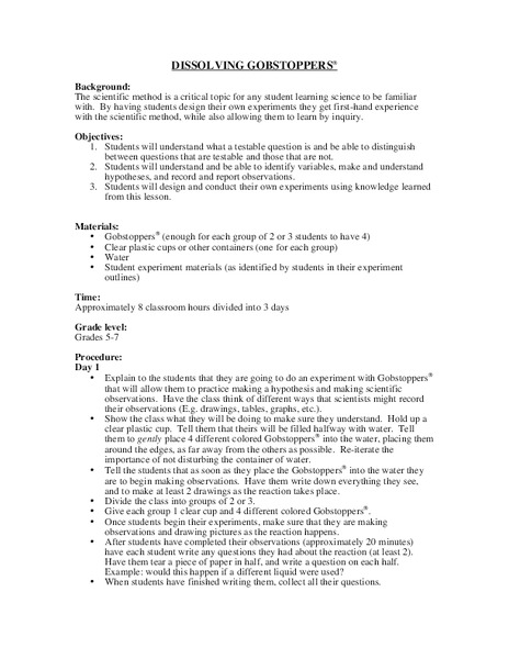 Dissolving Gobstoppers Lesson Plan