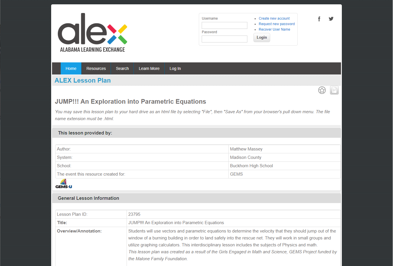 Jump! An Exploration into Parametric Equations Lesson Plan