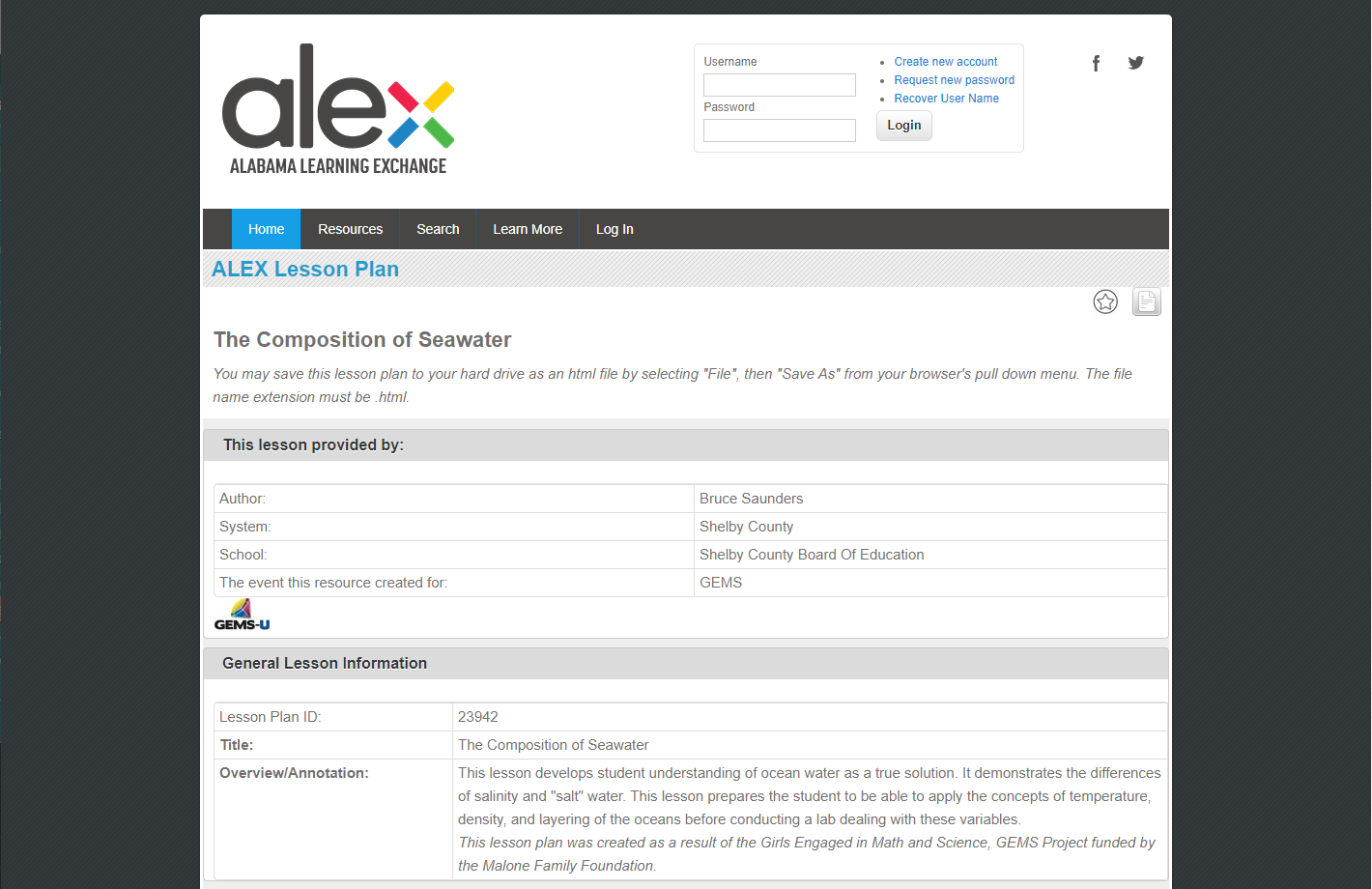 The Composition of Seawater Lesson Plan