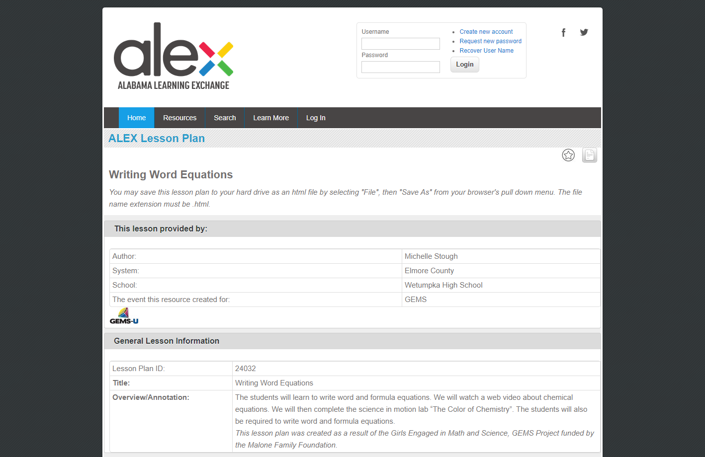 Writing Word Equations Lesson Plan