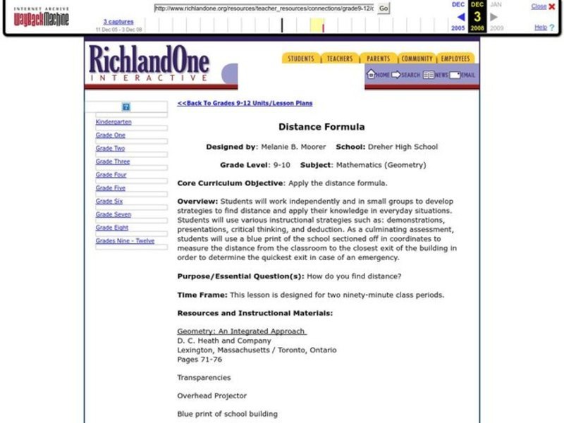 Distance Formula Lesson Plan