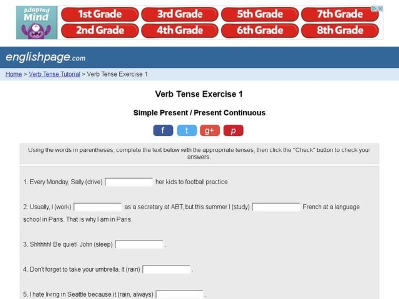 Verb Tense Exercise 1 Interactive