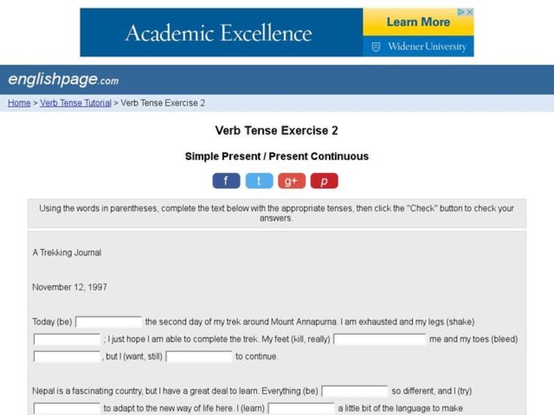 ESL: Verb Tense Exercise 2 Interactive