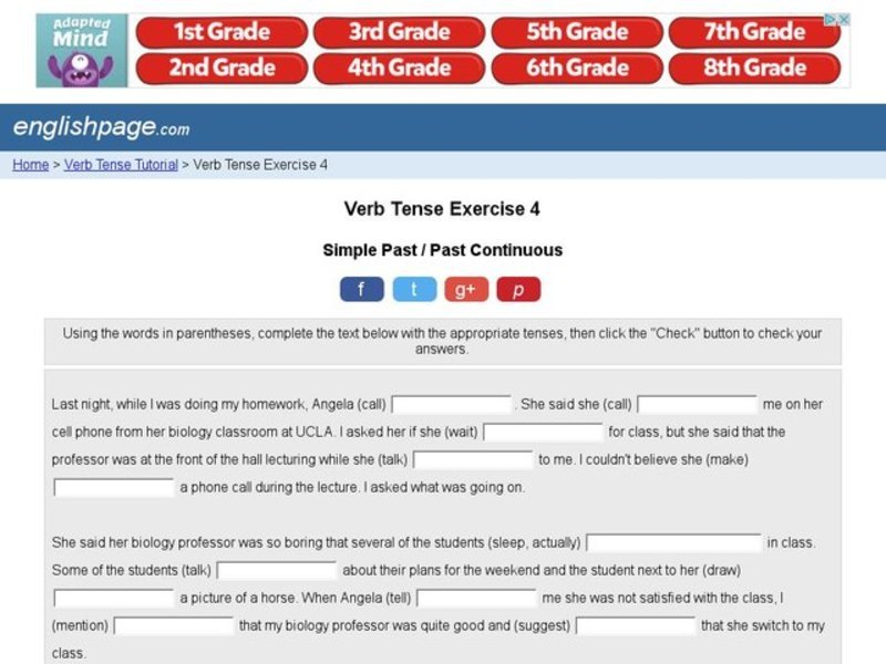 Verb Tense Exercise 4 Interactive